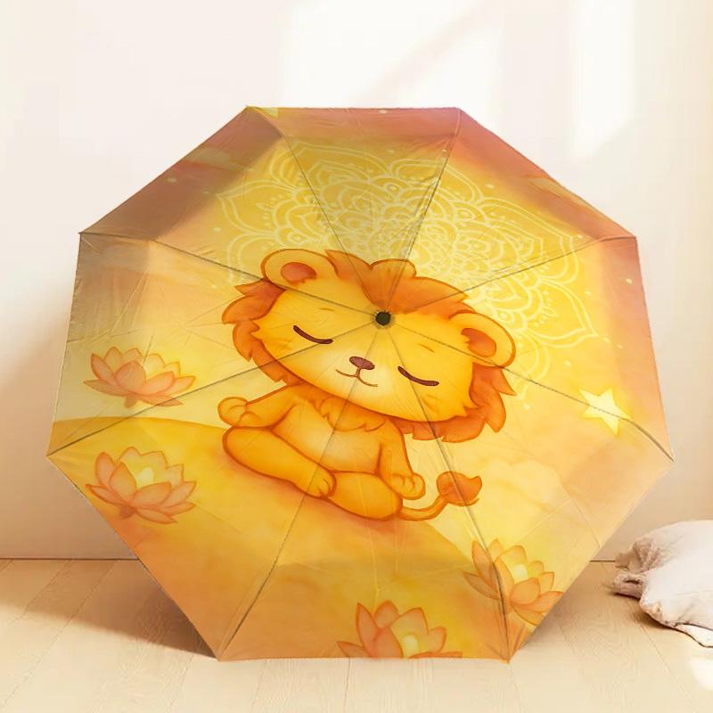 Peaceful Lion Lotus Mandala Umbrella: Automatic Opening & Closing, Outdoor Protection, Lightweight & Durable Travel Accessory
