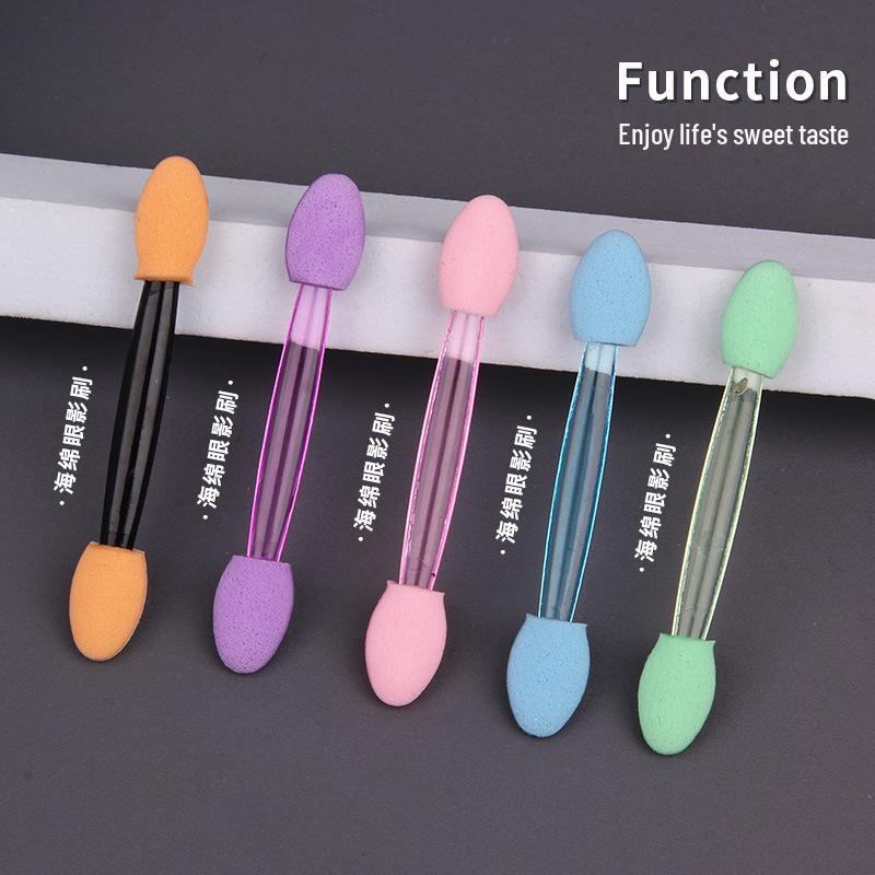 

50 Double-Ended Mini Sponge Eyeshadow Brushes - Portable Eye Blending Makeup Tools 50pcs Transparent Pink Handle, Pink Tip