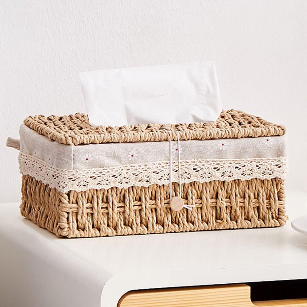 Hand Woven Tissue Holder Creative Tissue Box Cover Napkin Paper Organizer  Living Room