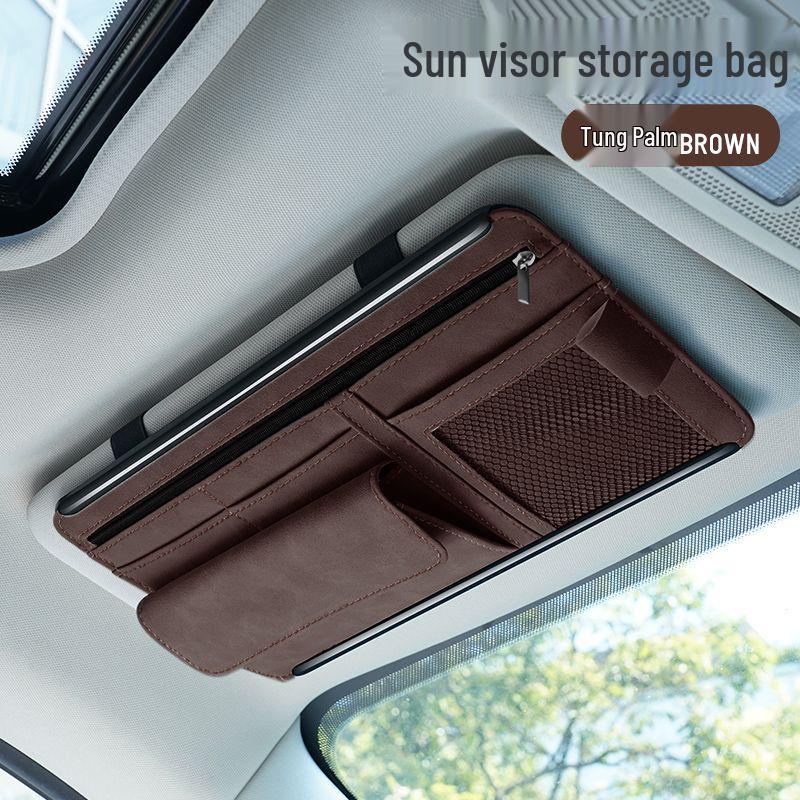 Multi-functional Car Sun Visor Organizer: Glasses Case, Sunglasses Clip, Card Holder, Storage Bag