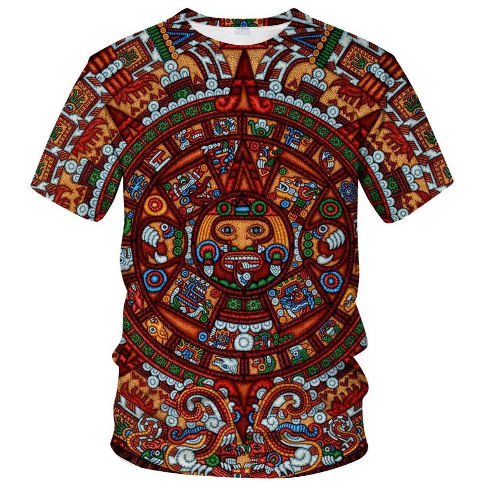 Maya Ethnic Style Pattern 3D Digital Printing Men's Fashionable Round Neck Short Sleeved T-shirt