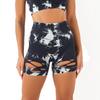 Sports shorts European and American tie-dye yoga fitness shorts ripped sexy three-point pants high waist peach buttocks sports belly yoga shorts