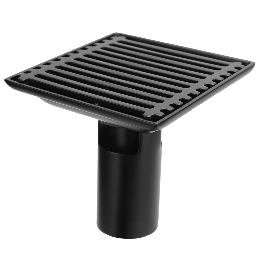 Floor Drain with Removable Cover Grille Square Shaped Shower Drain 10x10cm Black