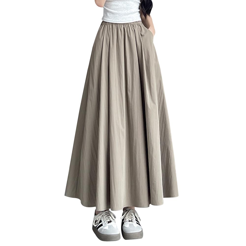 

Minax Длинная летняя расклешенная однотонная свободная летящая элегантная размер женская юбка, Юбка, Цвет, Прохладный, Посадка, Ноги, Стильный, Тонкий, Милый, (Хаки, L)