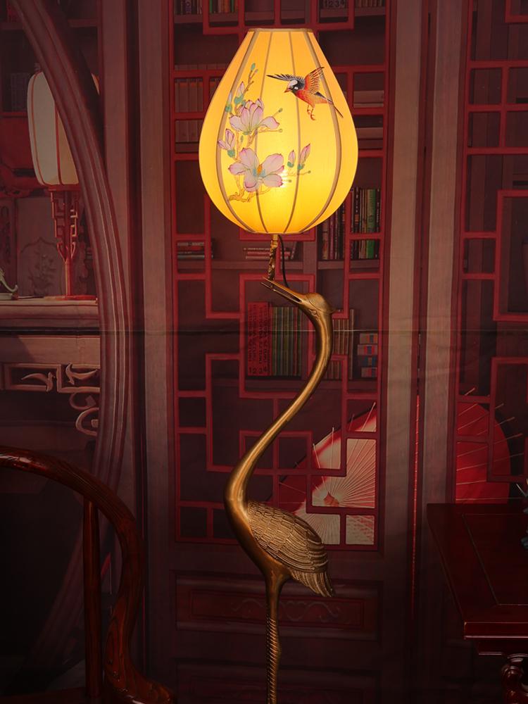 Ancient Style Crane Zen Copper Floor & Table Lamp for Living Room