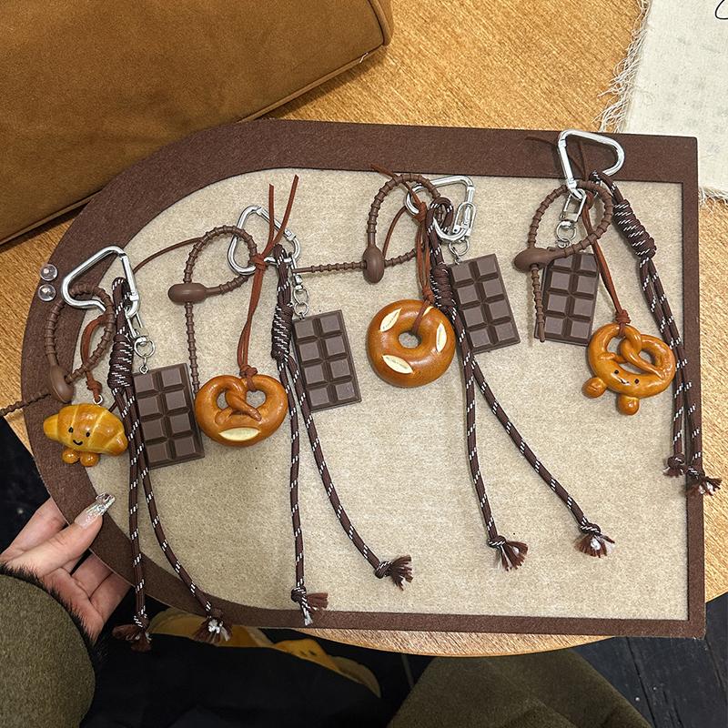 Braided Rope Bag Pendant High-grade Keychain Pendant Cute Miu Series Alkaline Water Bread Ins Bag Pendant Chocolate Pendant