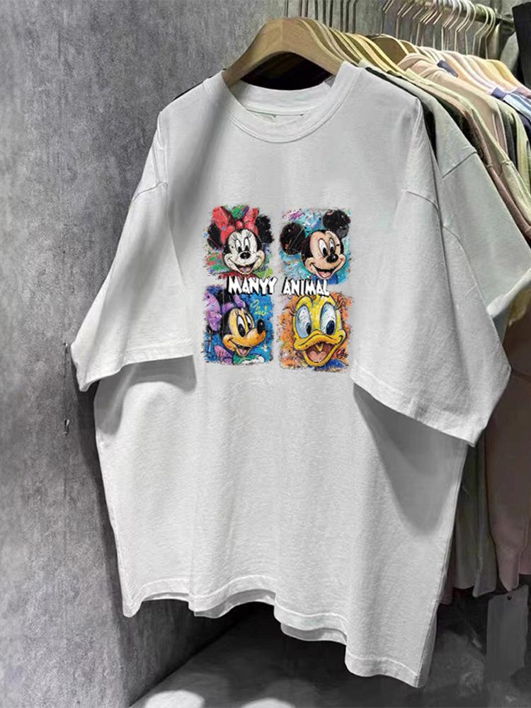 Trendy Cartoon Print Casual Plus Size Loose-Fit Cotton T-Shirt