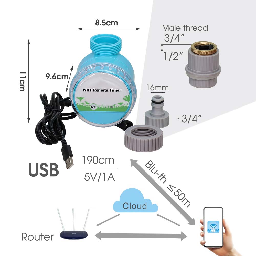 30-10m 1/4" Hose Garden WIFI Smart Timer Automatic Irrigation Cooling System Kit Flexible Bending Adjustable Brass Spray Nozzle