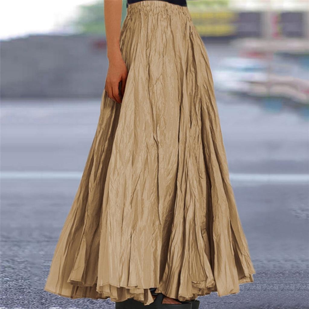 Women's  Casual Pleated Solid Color Half Skirt, Pleated A-line Skirt, Large Swing Floor-length Skirt
