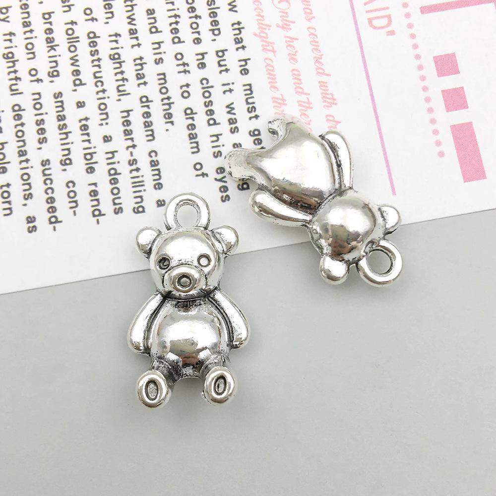 Charm pandantiv ursuleț de pluș din argint antic pentru bijuterii DIY