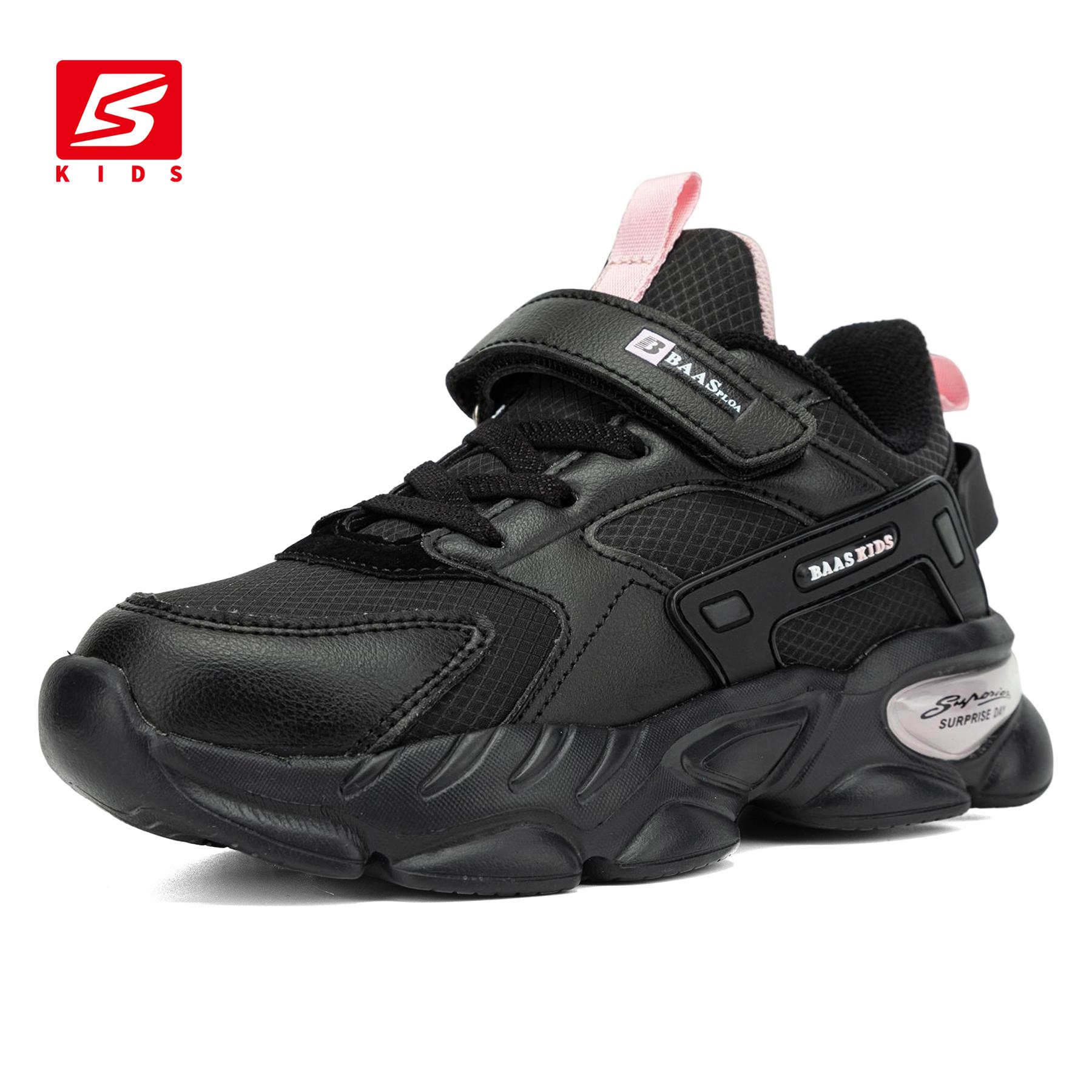 

Детские кроссовки Baasploa для мальчиков и девочек, дышащие спортивные детские кроссовки для бега, кожаные теннисные туфли, детская повседневная прогулочная обувь 34 розовый/чёрный