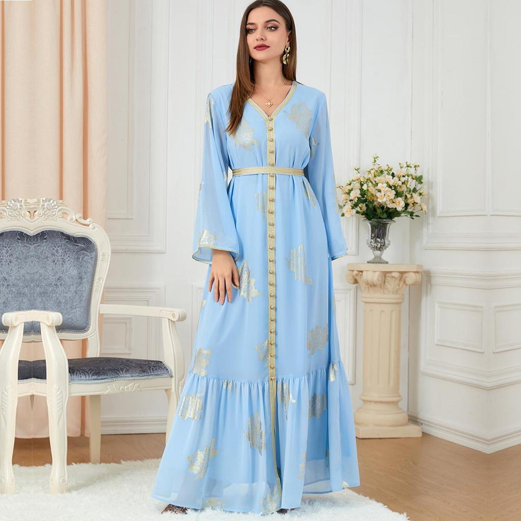 3203 Middle Eastern Women's Abaya with Hot Stamping - Four Seasons Fashion Dress