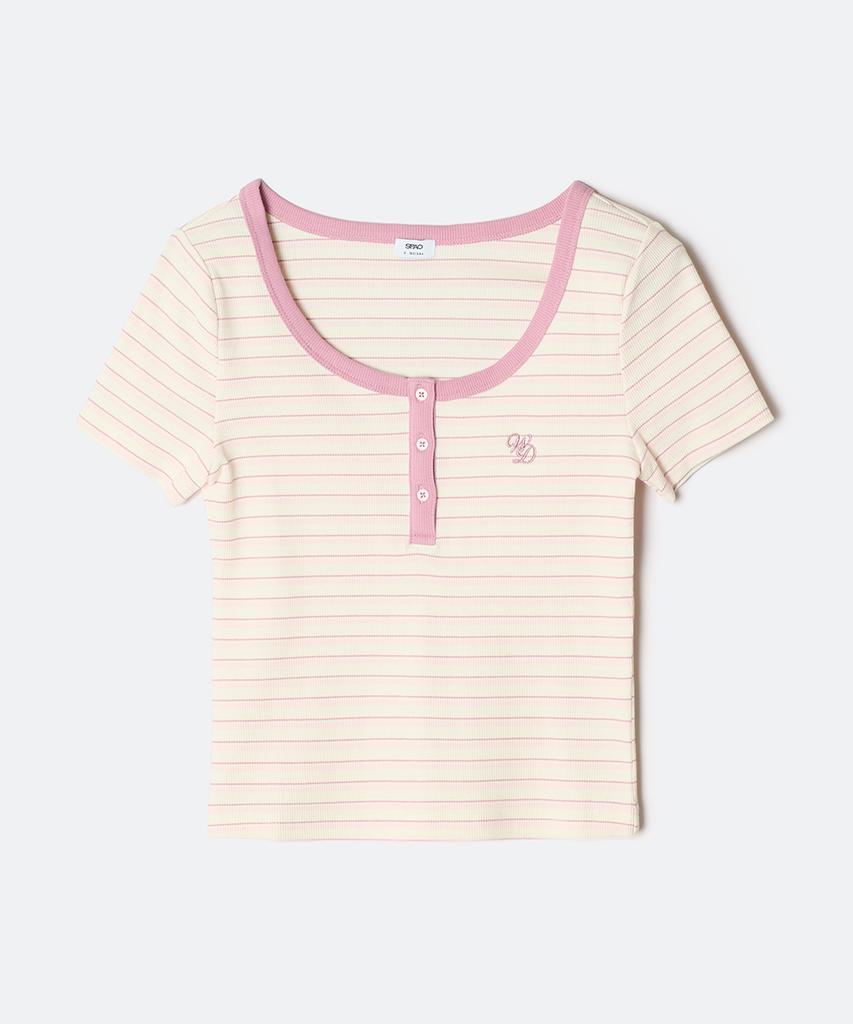 Seupao Multi Stripe Henley Neck Short Sleeve T-Shirt_Sprpg25G50