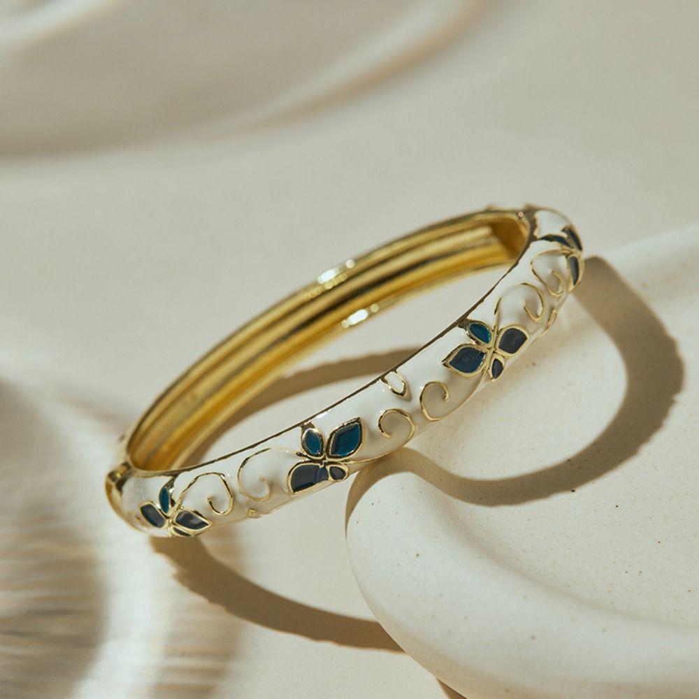 Colorful Vintage Cloisonne Bangle Traditional Women's Hand Bracelet Handicraft Flower Bangle Girls