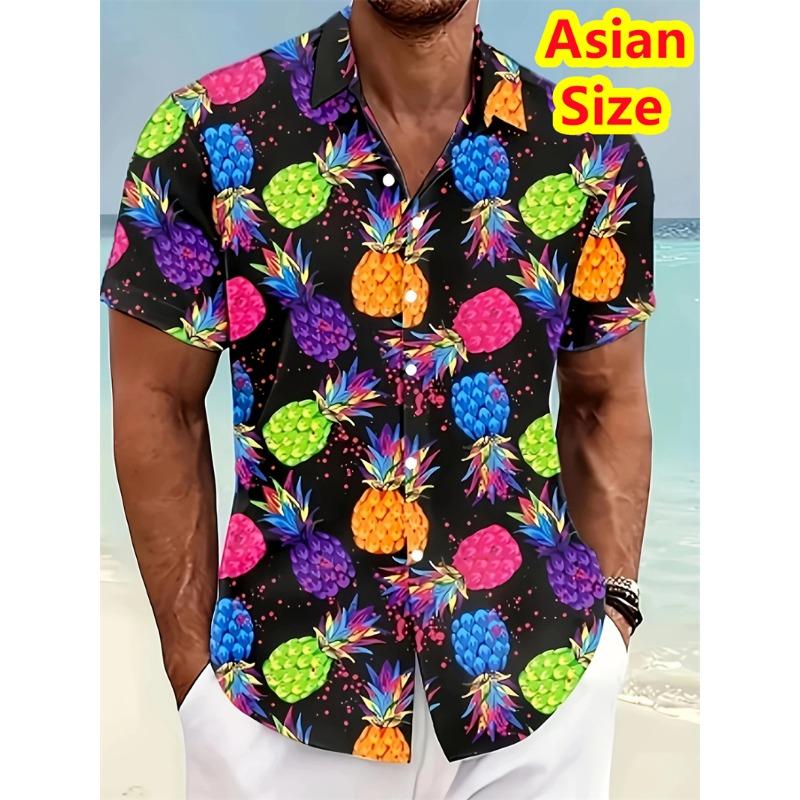 Herren Hawaiianhemd Tropisches Bananenmuster Lustig 3D-Druckhemd Kurzarm Einreiher Strandhemden Damen Bluse