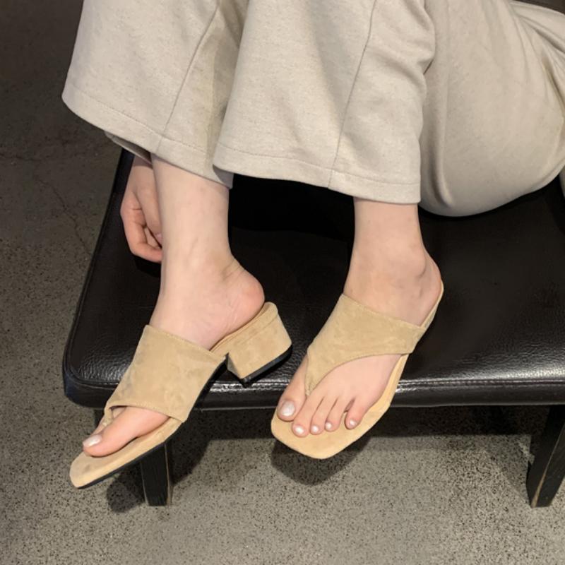 Bailamos Summer New Brand Women Slipper Fashion Med Square Heel Outdoor Slides Shoes Ladies Casual Vaction Flip Flops Sandals Mu