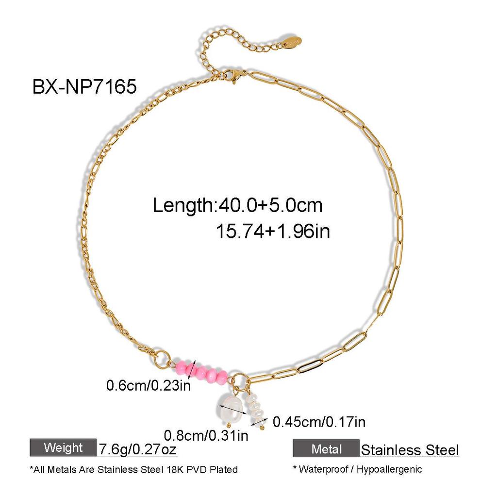 Summer Dopamine Multi-Colored Stone & Pearl Necklace with Gold-Plated Chain