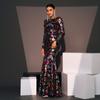 Plus-Size Evening Dress with Long Sleeves, Elegant Round Neck, Sexy Slim Fit, Long Sequined Gown for Birthday Parties and Bridesmaids