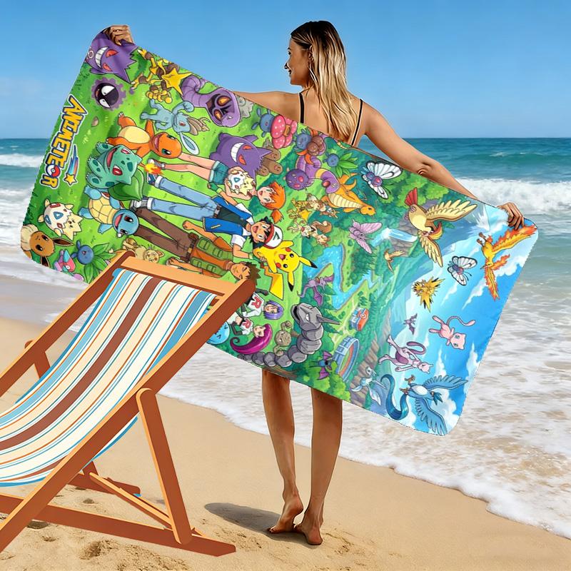 Pocket Monster Print Beach Towel, Large Soft Quick Dry Towel for Beach Camping Swimming