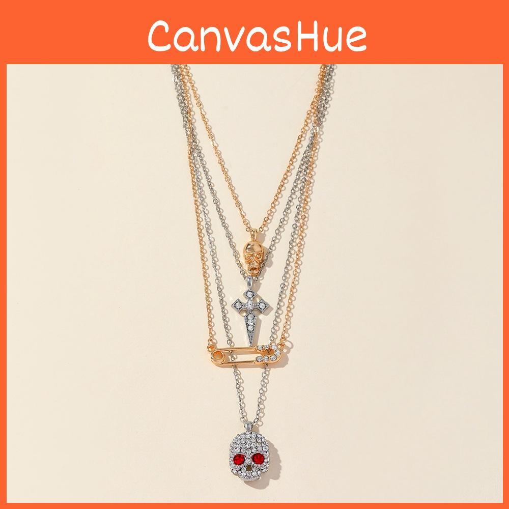 Gothic Skull Drop Necklace With Water Diamond And Alloy Pendant For Fashionable Women