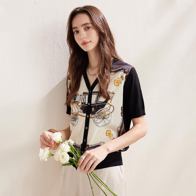Zhaojun Women's Mulberry Silk Floral Print Knit Cardigan