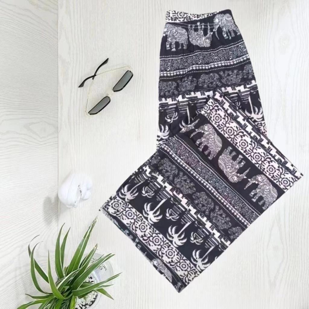 Elefanten Hose Lang Weites Bein Verstellbarer Elastischer Bund Riemen Unisex Damen Herren Druck Thailand Lässig Streetwear Strand Boho Retro Vintage