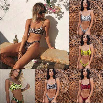 Ladies Split Swimsuit Sexy Leopard Print Bikini Gather Bikini