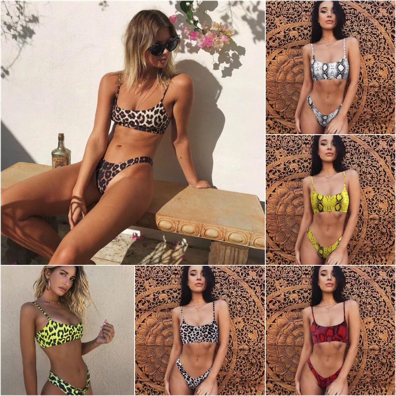 Ladies split swimsuit sexy leopard print bikini gather bikini
