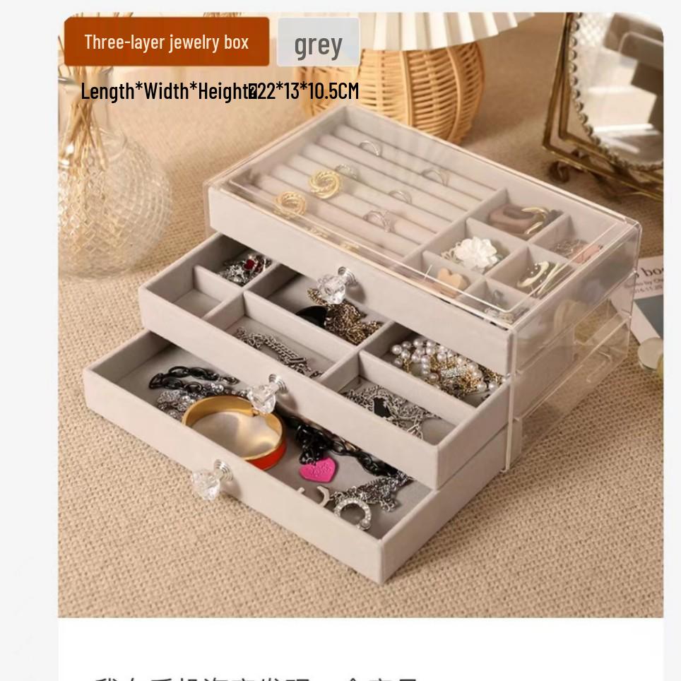Velvet Multi-layer Jewelry Box with Large Capacity for Bracelets, Necklaces, Earrings, and Rings