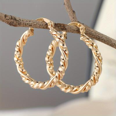 Brincos de Argola Metálicos Minimalistas Torcidos e Trançados para Festas Diárias, Acessórios de Joias Personalizados para Mulheres