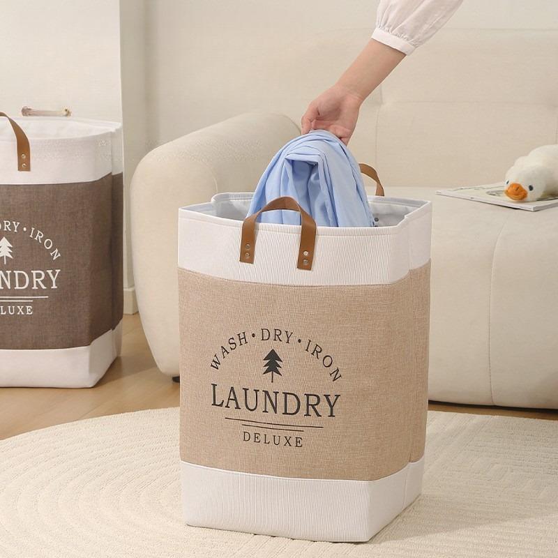Home dirty clothes basket foldable imitation linen dirty clothes storage basket printed image two handed clothes basket