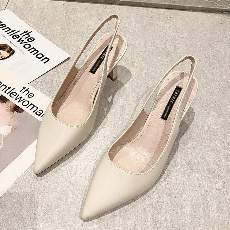 Baotou Sandalen 2025 neu Französisch Retro spitz dicker Absatz hohe Absätze Damen professionelle Arbeit Einzelne Schuhe