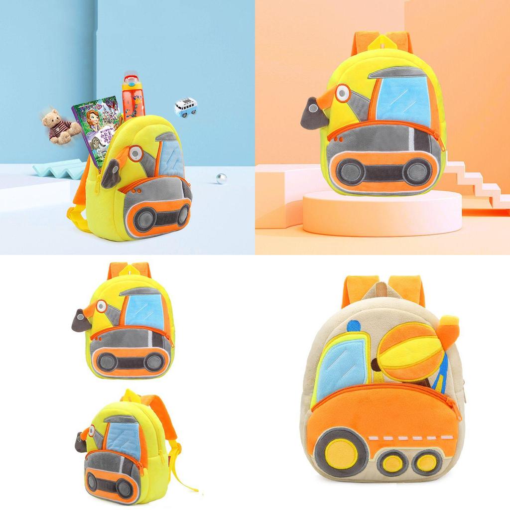 Adorable Kids Plush Backpack With Cartoon Excavator Design For Toddlers And Kindergarten
