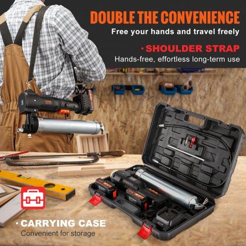 VEVOR Cordless Grease Gun, 20-Volt, 10,000 PSI, 39" Long Hose