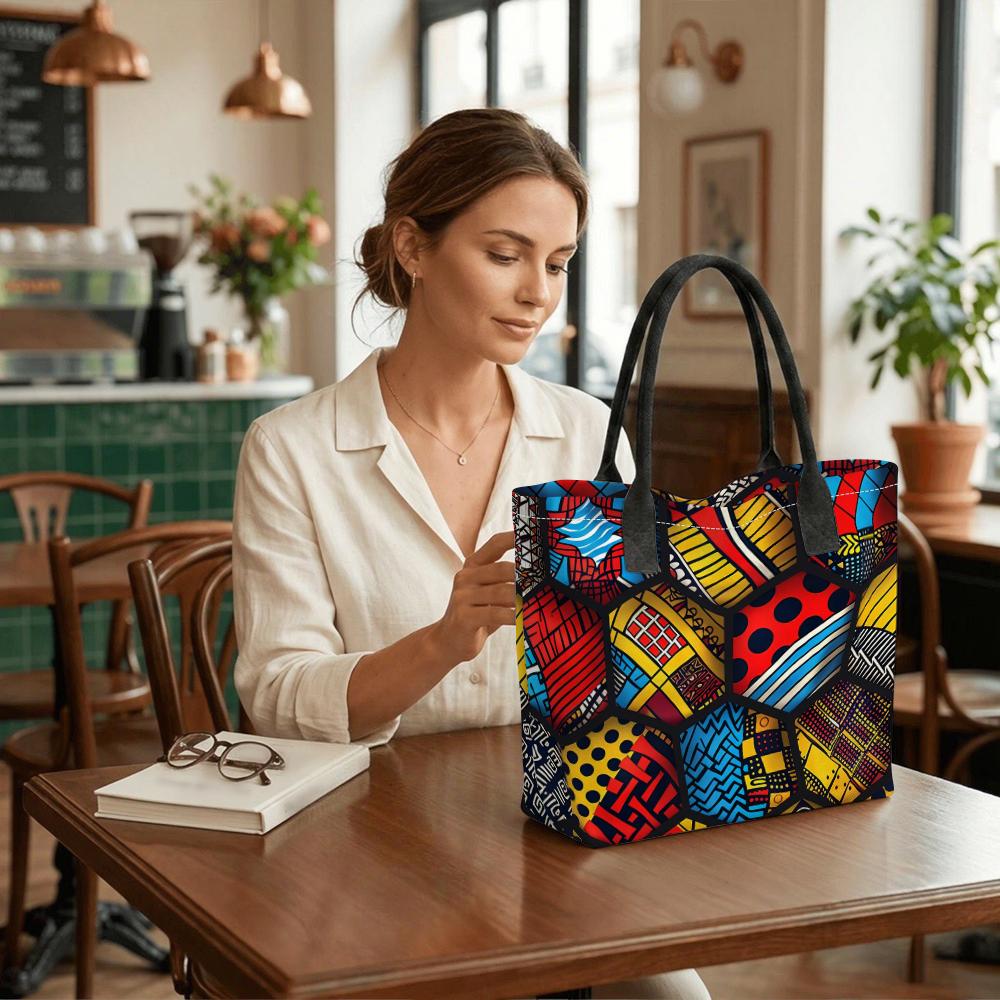  African Print Tote Bag Large Capacity Daily Carry Handbag for Women Casual Travel Shopping Shoulder Bag
