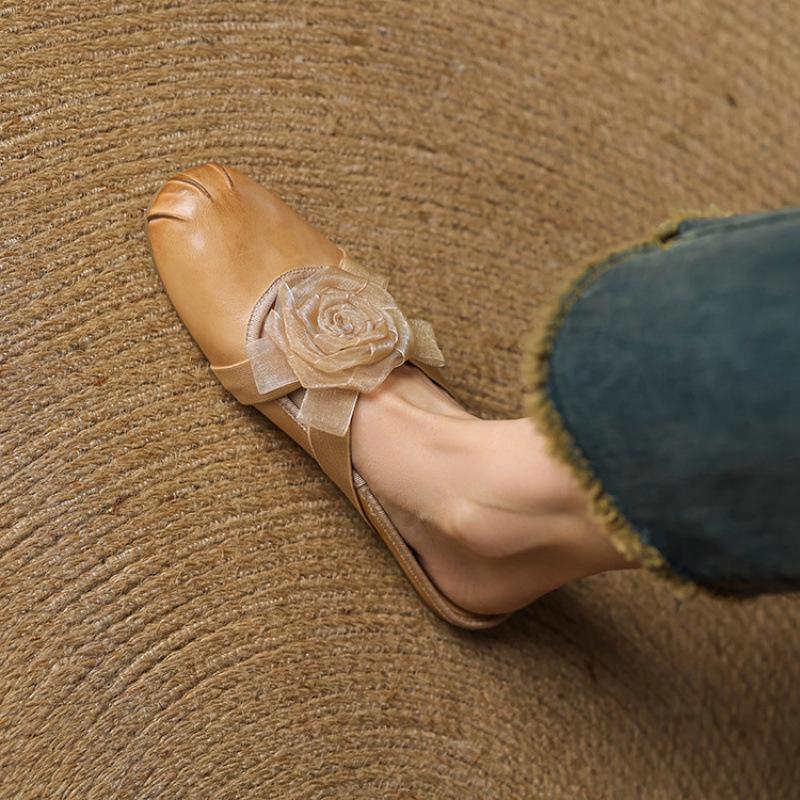 Summer Comfortable Soft Bag Head Slippers New Flat Slippers Casual Solid Color Beef Tendon Soft Bottom Leather Sandals Low Heel