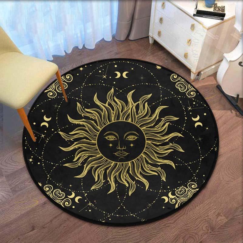 

1pc Starry Sun Round Rug - Non-slip Polyester Rug with Gold Constellation Pattern for Living Room, Bedroom, Crystal Velvet 100x100cm