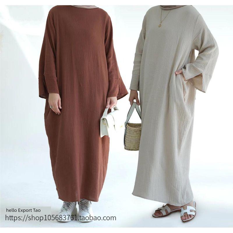 Middle East Dubai New Arrival Loose round Neck Pure Color Dress Solid Color Loose Fitting Dres