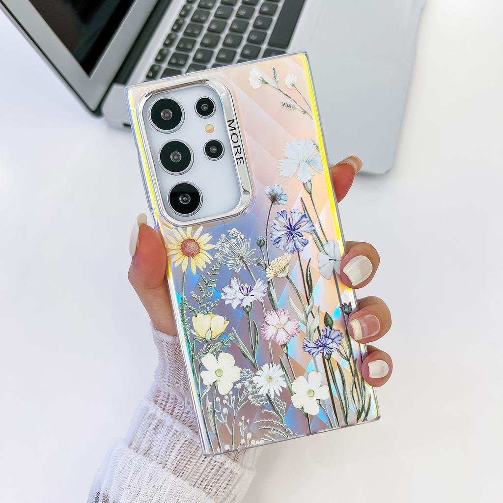 Electroplating Laser Flowers Are Suitable for Samsung S25 Ultra Mobile Phone Case Anti Fall S24PLUS Matte A16 New Hard Case