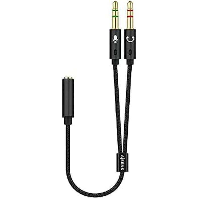 Aisens a128-0418 câble adaptateur audio jack 3.5 4pins/h-2xjack 3.5 3pins/m, noir, 25 cm