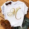 Custom Name Letter Combination Fashion Women T-shirt Diamond Gold Letter Font  Short Sleeve Tops Black T-shirt