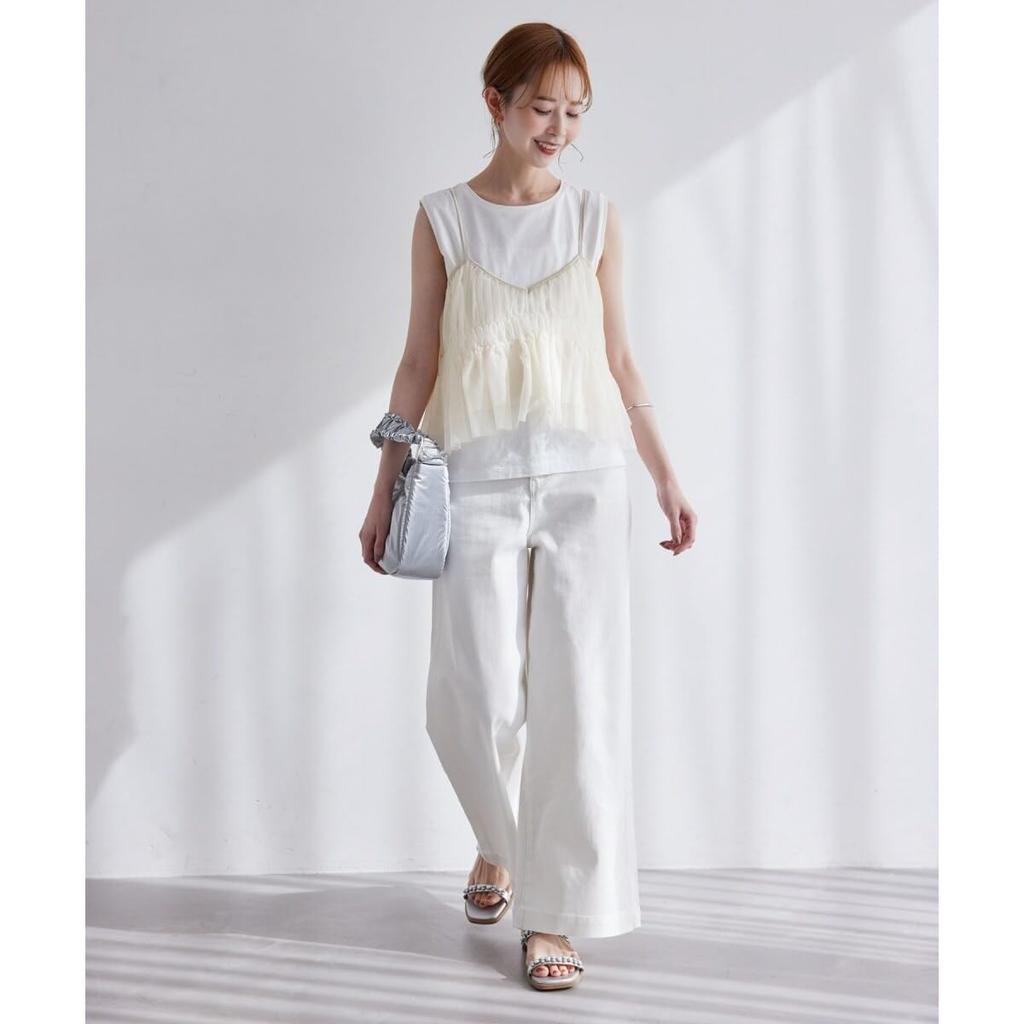 ROPE PICNIC Shirred Tulle Camisole Women's Set, Off-White (16)