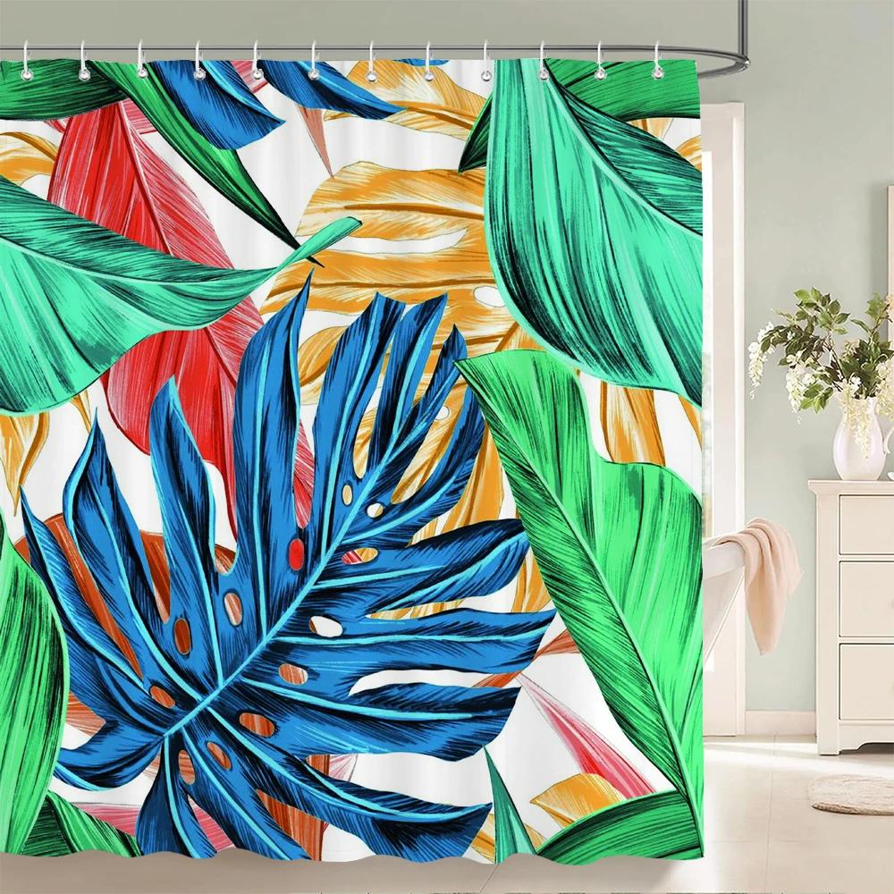 Modern style Shower Curtain 3D Tropical Plant leaves Printed Fabric Bathroom Curtains Home Bathtub Decor Curtain with Hooks