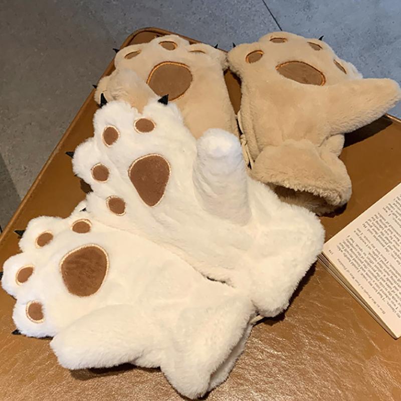 1 Pair Winter Women Bear Palm Paw Plush Gloves Lovers Plushclaw Glove Fluffy Cat Paw Full Finger Gloves Contains Plush Inside