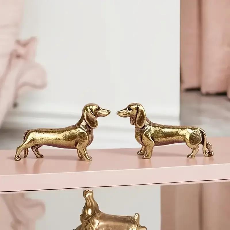 Retro Copper Dachshund Statue Vintage Brass Figurines Home Decote Desktop Ornament Cute Miniatures Antique Tea Pet Crafts Gifts
