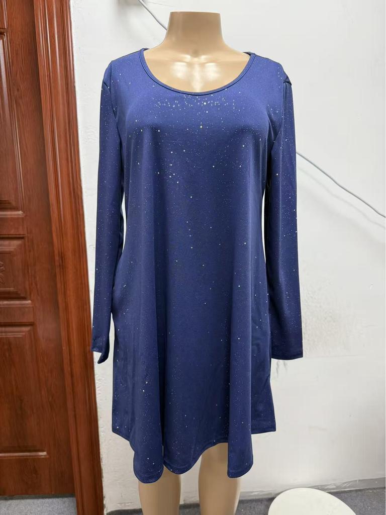 2026 Trendy European & American Style Long Sleeve Pocket Dress with Hot Stamping