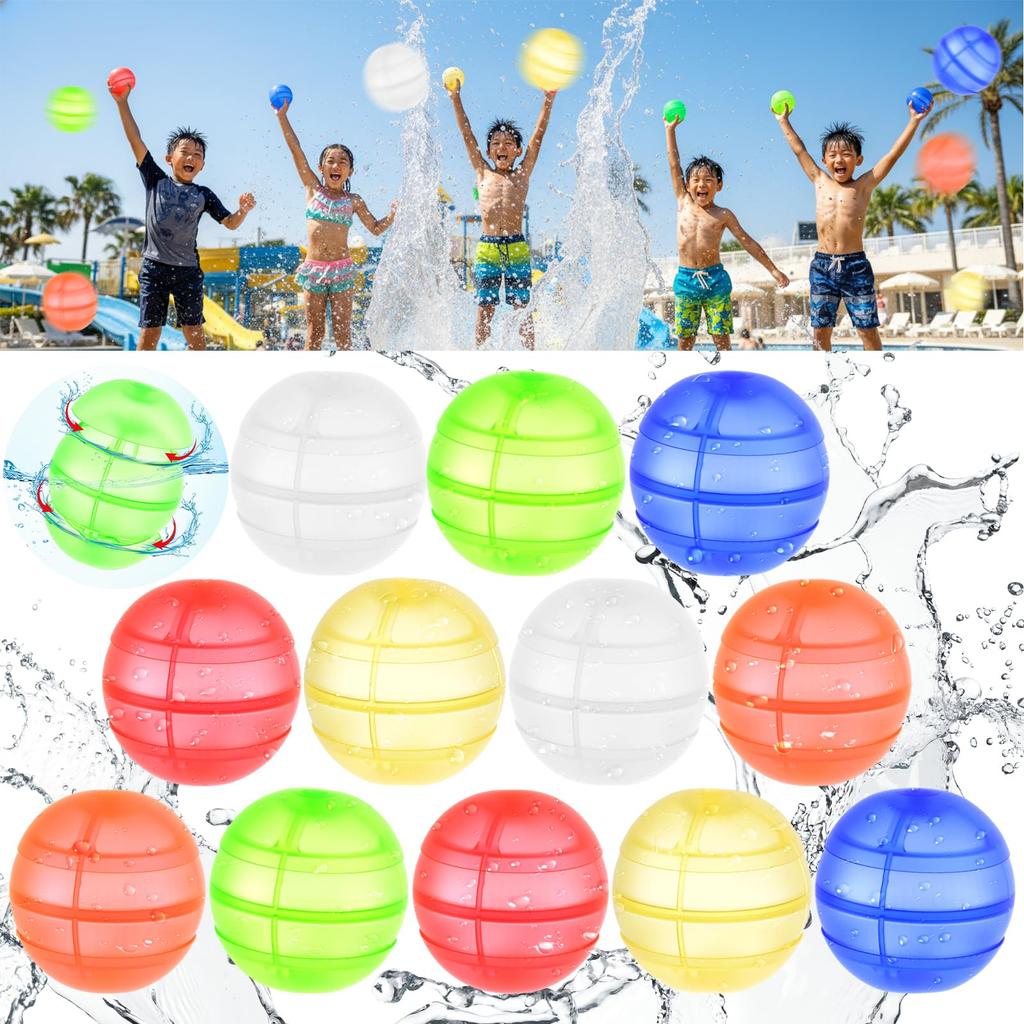 Ninonly Splash Balls - Unbreakable, Reusable Silicone Water Balloons for Water Play, 6 Colors, Summer Festivals, with Storage Bag (Set of 12)