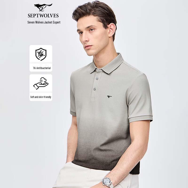 Septwolves Men s Gradient Anti-bacterial Short Sleeve Polo Shirt L