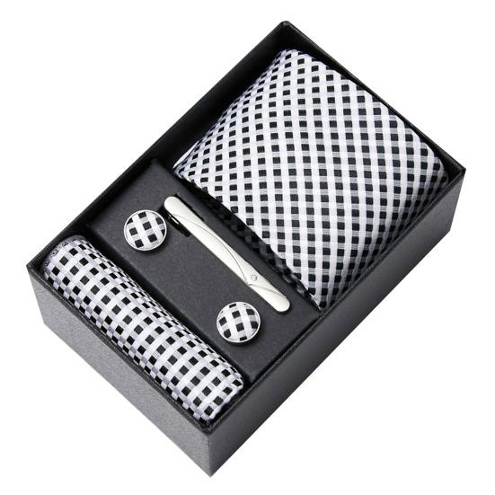 6Pcs/Set Tie Pocket Square Cufflinks Set Gift Box Masculine Charm Faux Silk Fabric Bright Colors Business Tie Men Accessories Gift Set