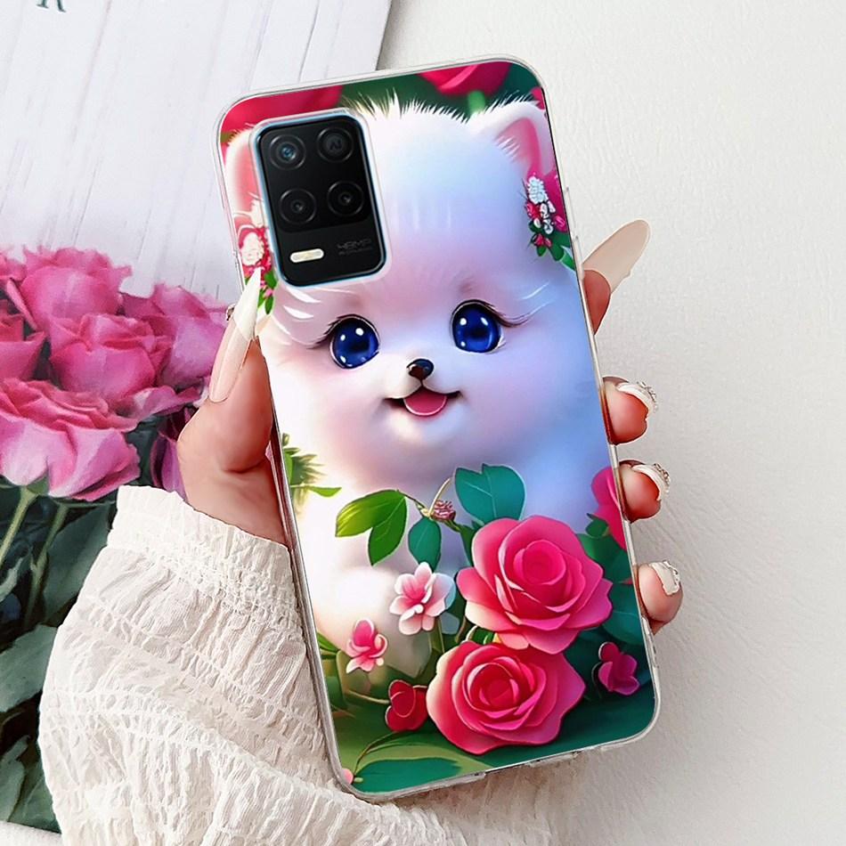 Pro telefon Realme 8 5G RMX3241 Pouzdro na telefon Realme8 5G Elegantní Květinový Potisk Kočky Měkký Silikon Průhledné TPU Pouzdra